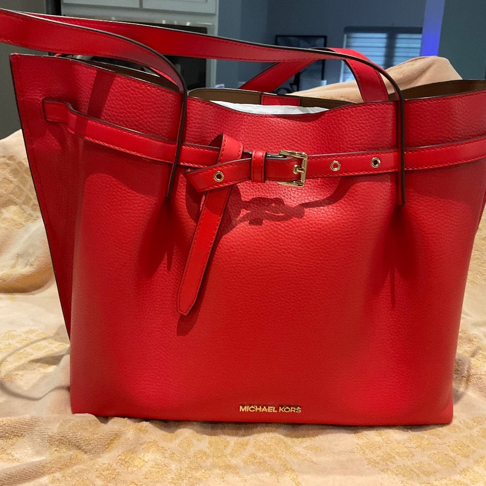 New Michael Kors Emilia dark sangria large leather tote